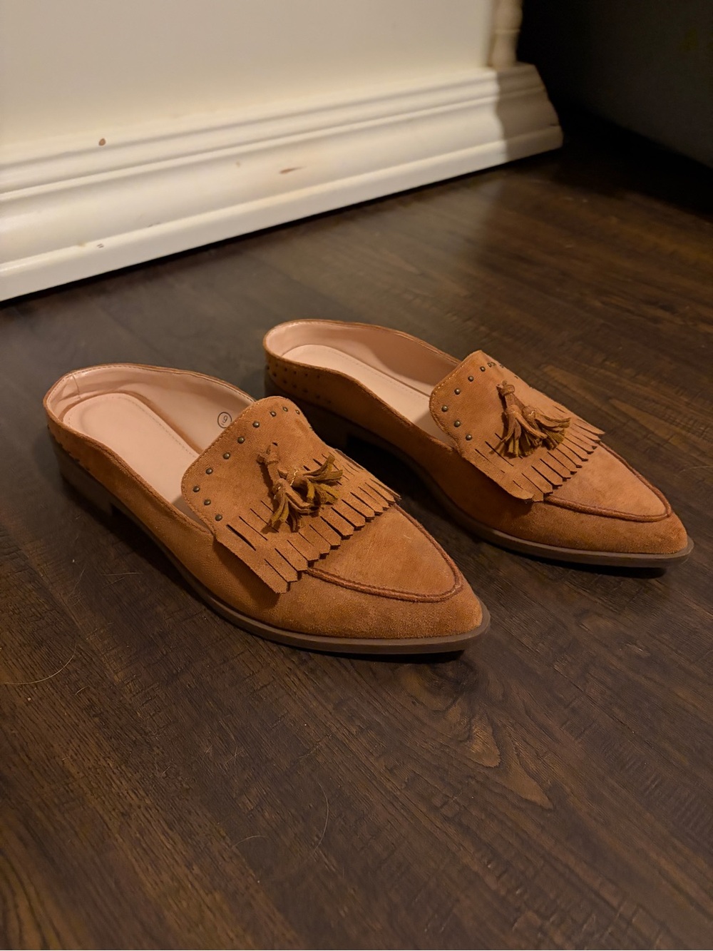 Tan Suede Tassel Loafer Mules